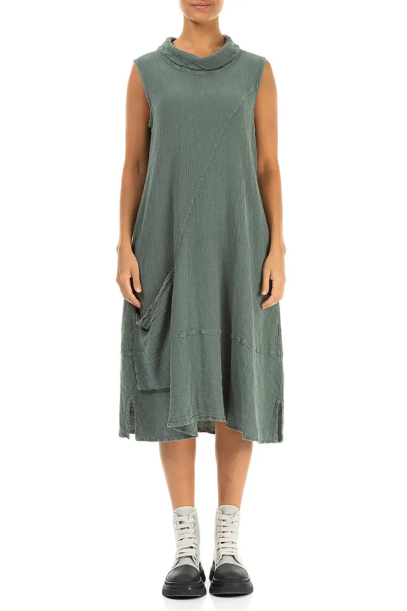 Side Pocket Sage Linen Viscose Dress 2