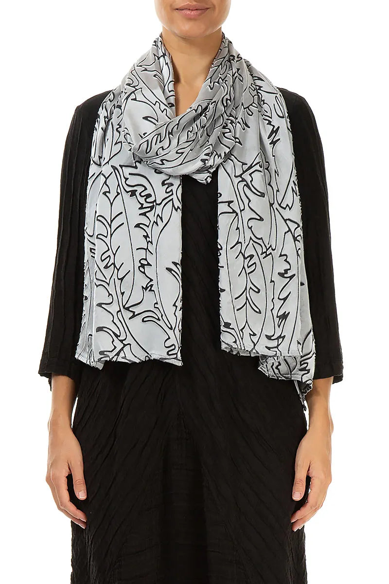 Silver Devoré Feather Silk Scarf 1