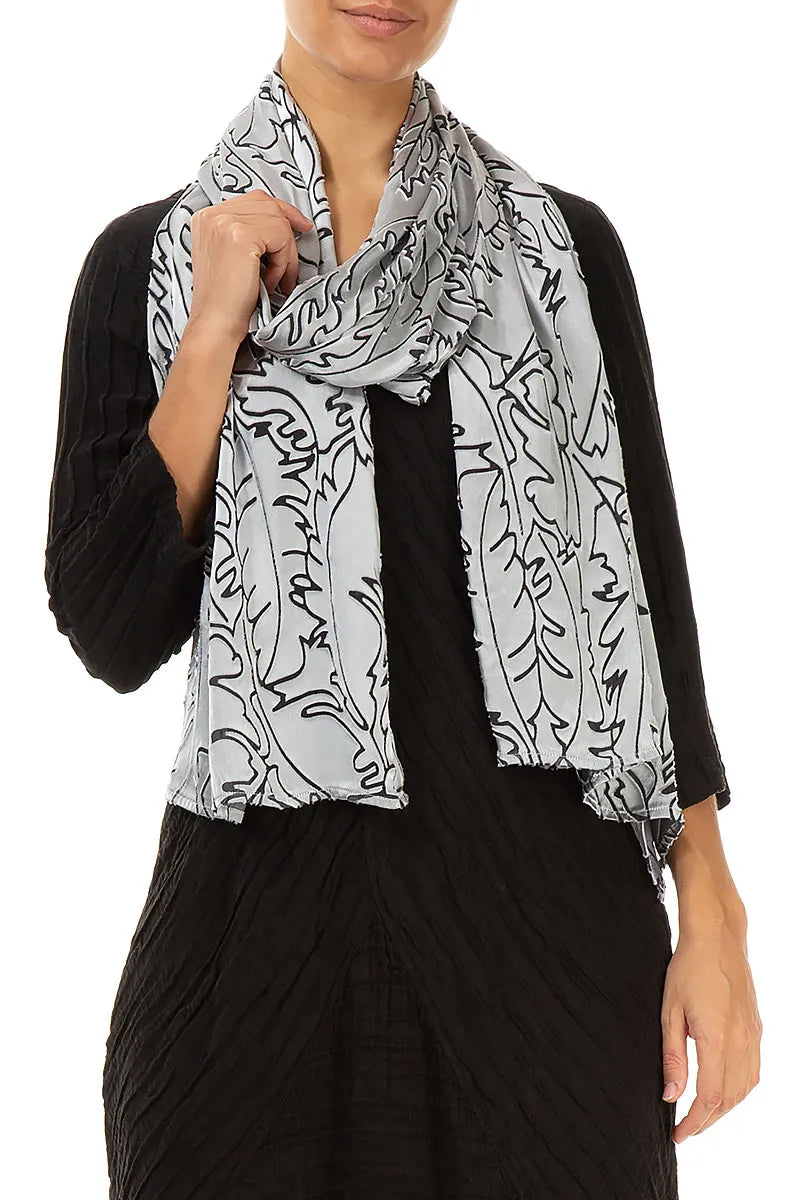 Silver Devoré Feather Silk Scarf 3