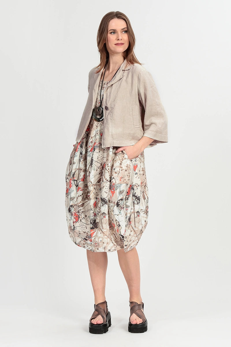 Single Button Beige Linen Blazer Jacket 7