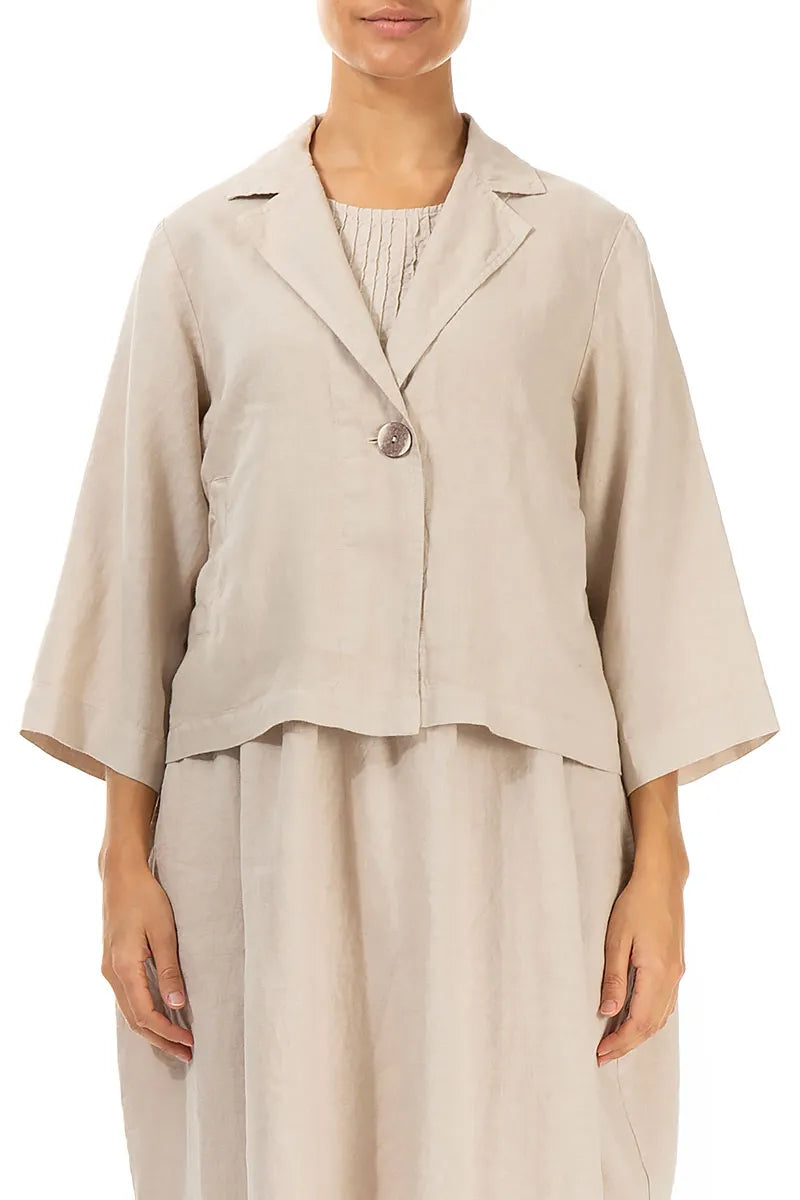 Single Button Beige Linen Blazer Jacket 1