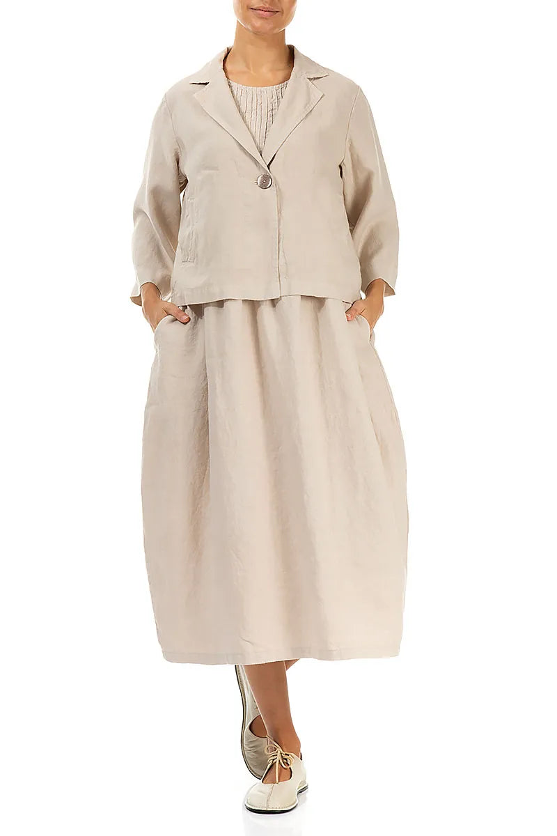 Single Button Beige Linen Blazer Jacket 4