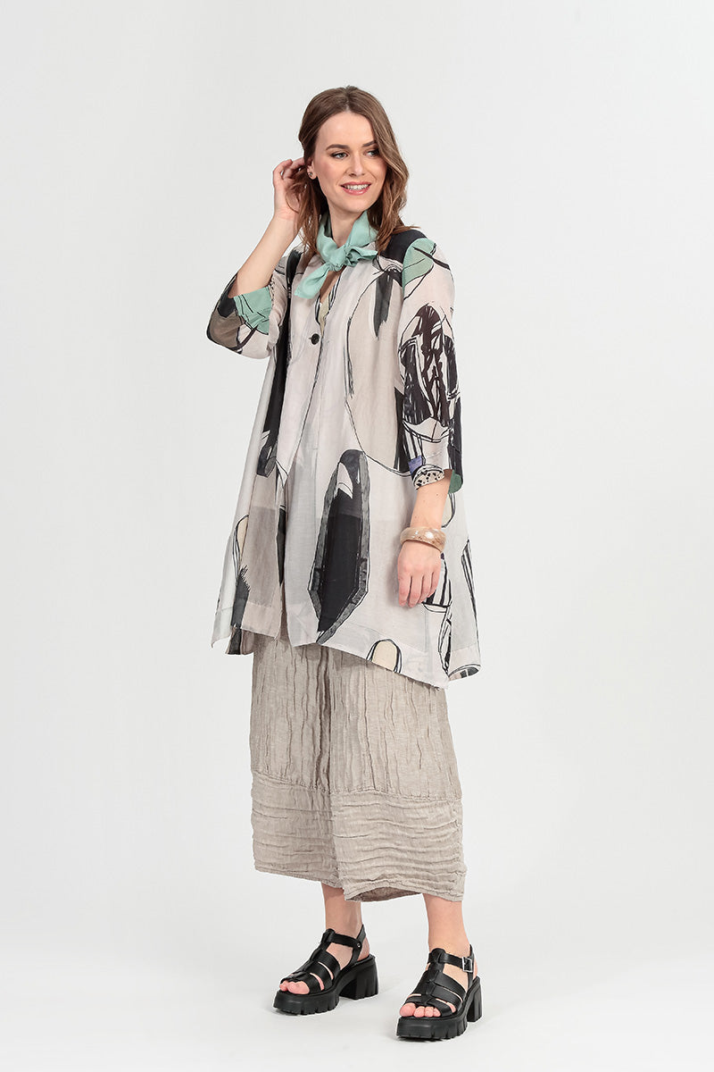 Single Button Tumbled Stone Silk Cotton Jacket 1