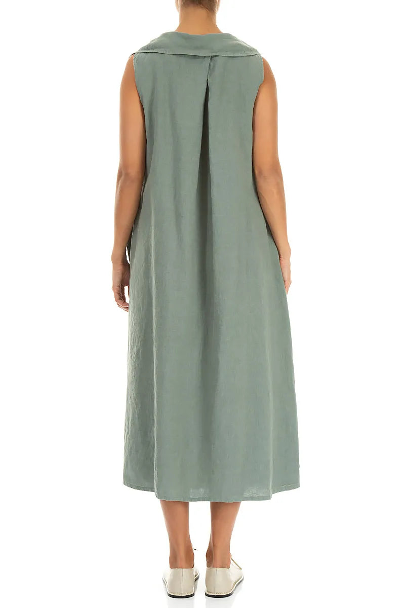 Sleeveless A-line Sage Linen Dress 2