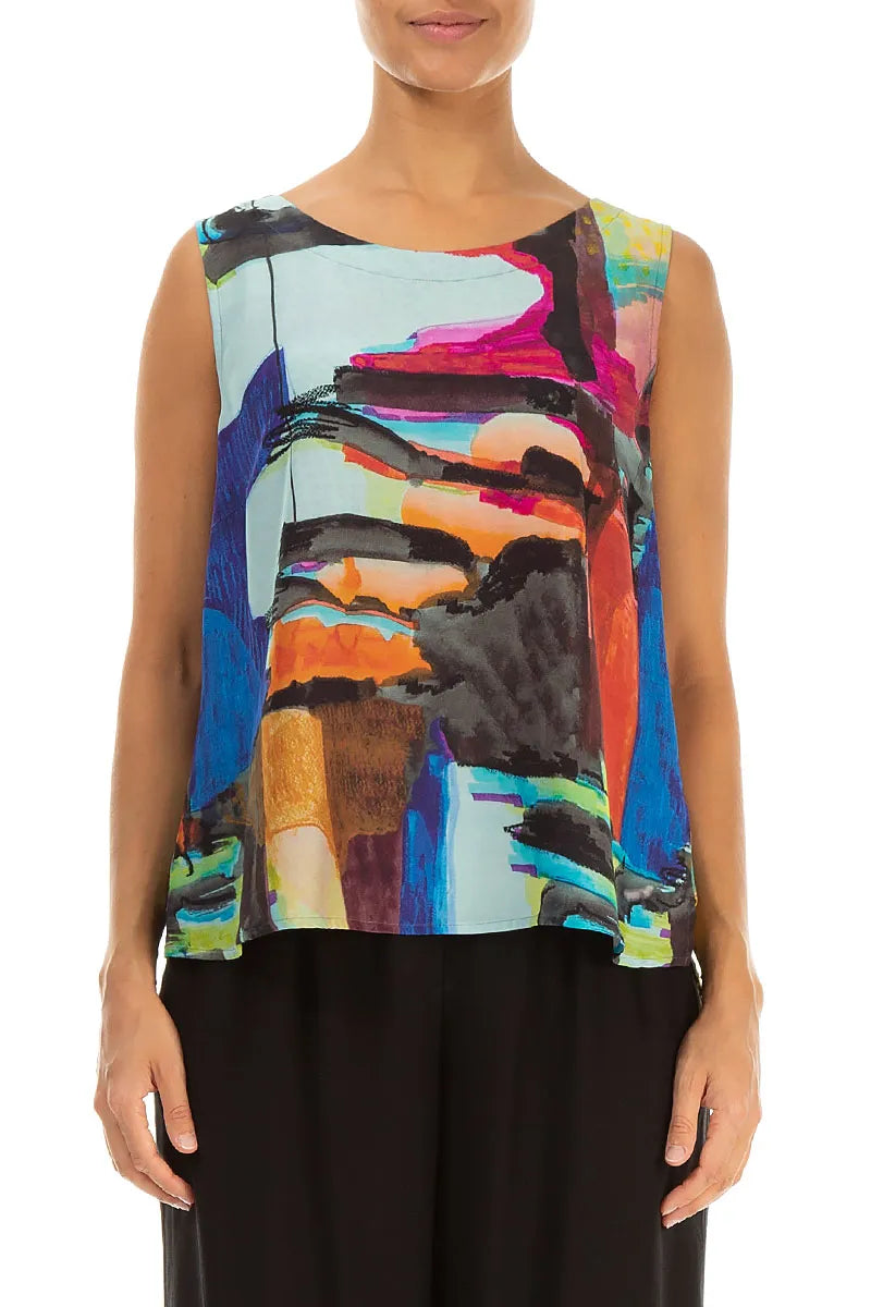 Sleeveless Abstract Silk Bamboo Top 1