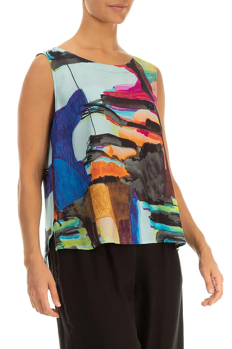 Sleeveless Abstract Silk Bamboo Top 3
