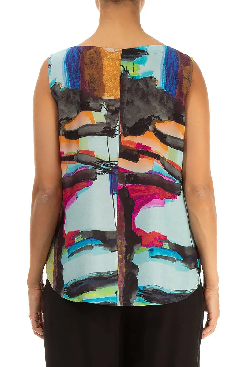 Sleeveless Abstract Silk Bamboo Top 2
