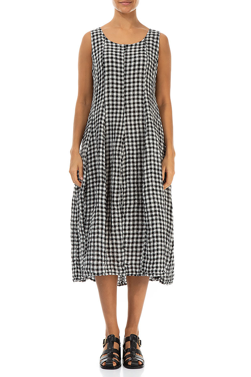 Sleeveless Balloon Black & White Check Linen Dress 1