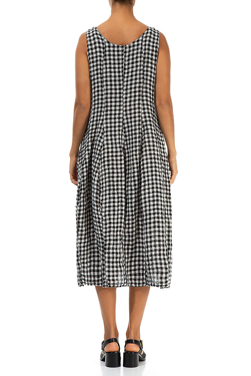 Sleeveless Balloon Black & White Check Linen Dress 2