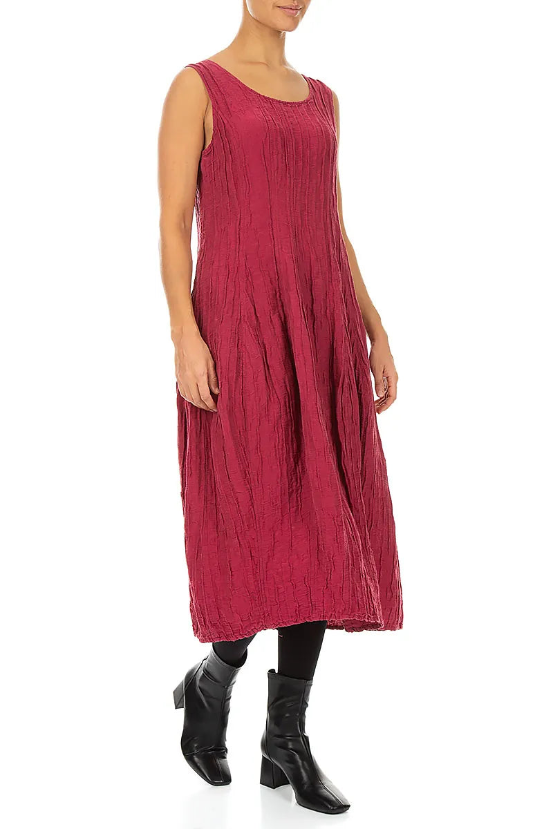 Sleeveless Balloon Crinkled Ruby Silk Linen Dress 3