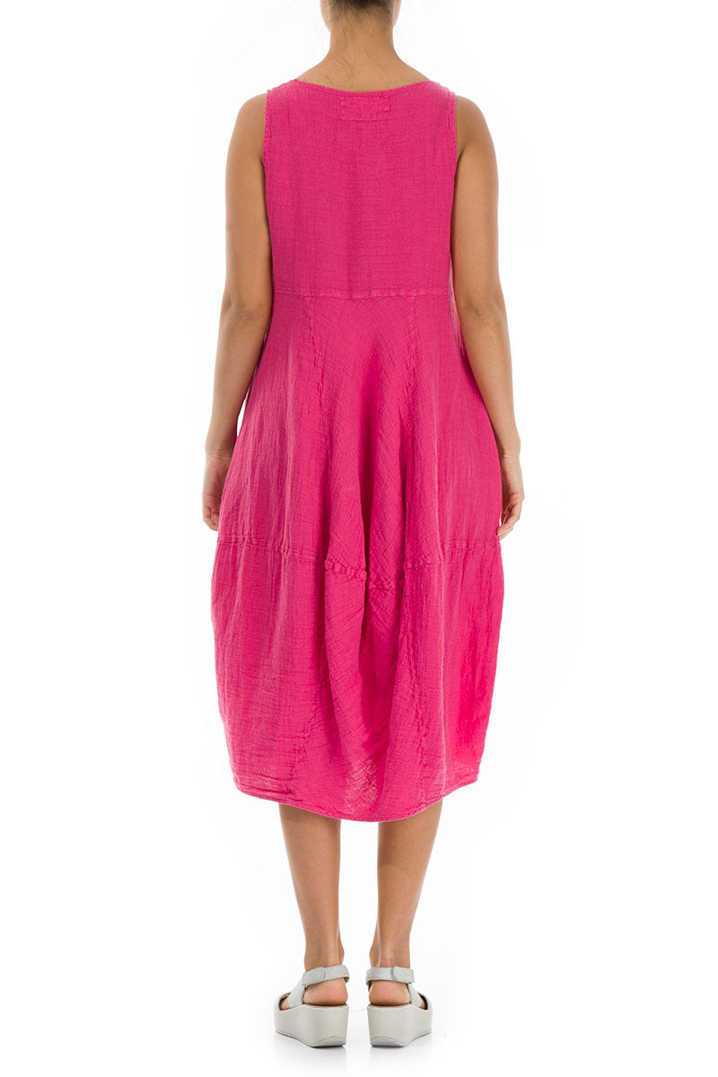 Sleeveless Balloon Fuchsia Crêpe Linen Dress 2