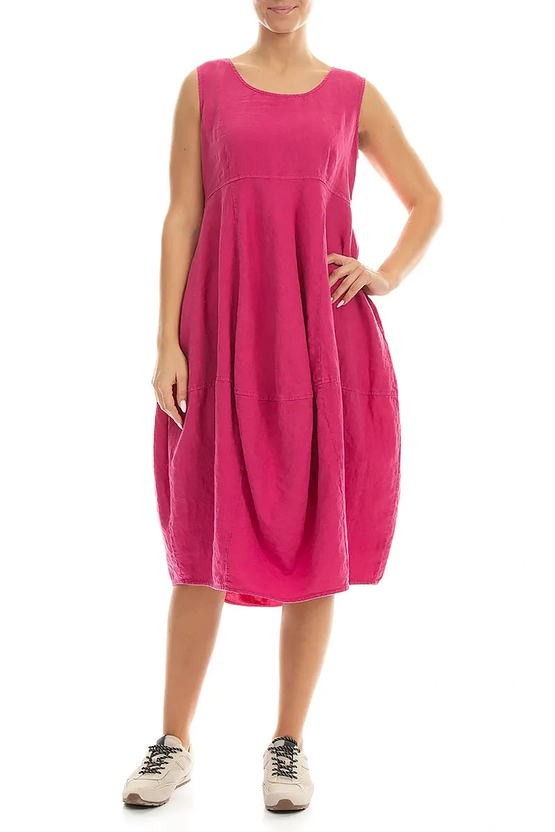 Sleeveless Balloon Fuchsia Linen Dress 4