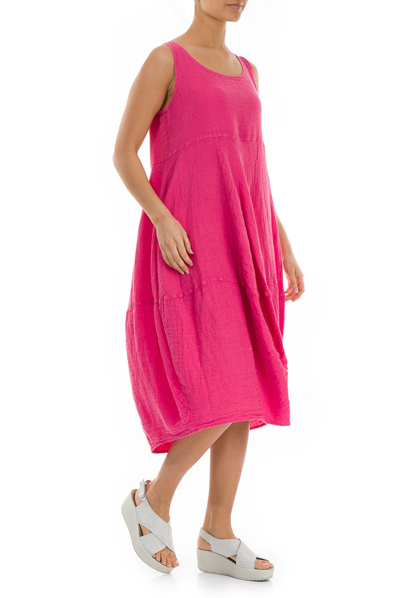 Sleeveless Balloon Fuchsia Crêpe Linen Dress 3