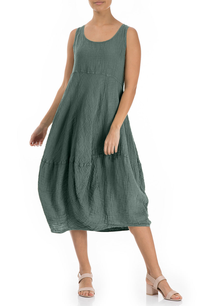Sleeveless Balloon Sage Crêpe Linen Dress 4