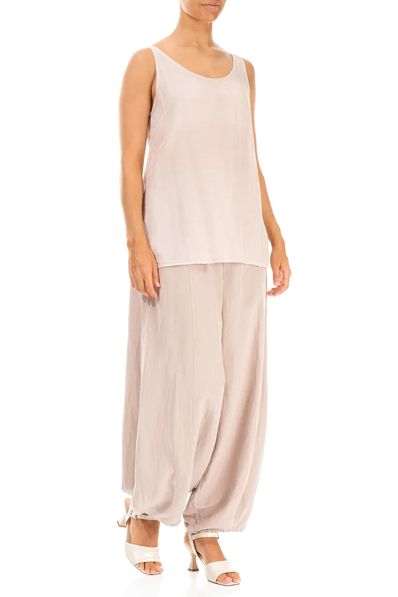 Sleeveless Beige Silk Cotton Top 5