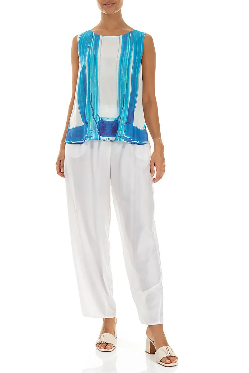 Sleeveless Blue Brushstroke Silk Bamboo Top 4