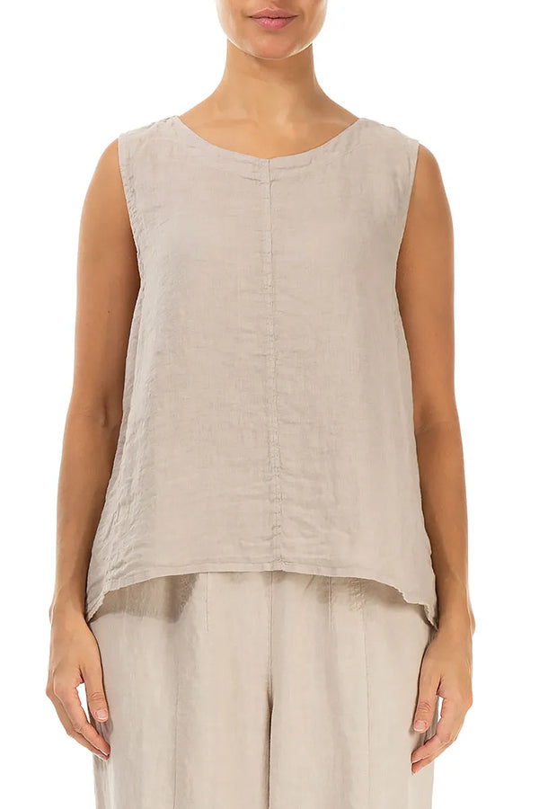 Sleeveless Flared Beige Linen Top 1