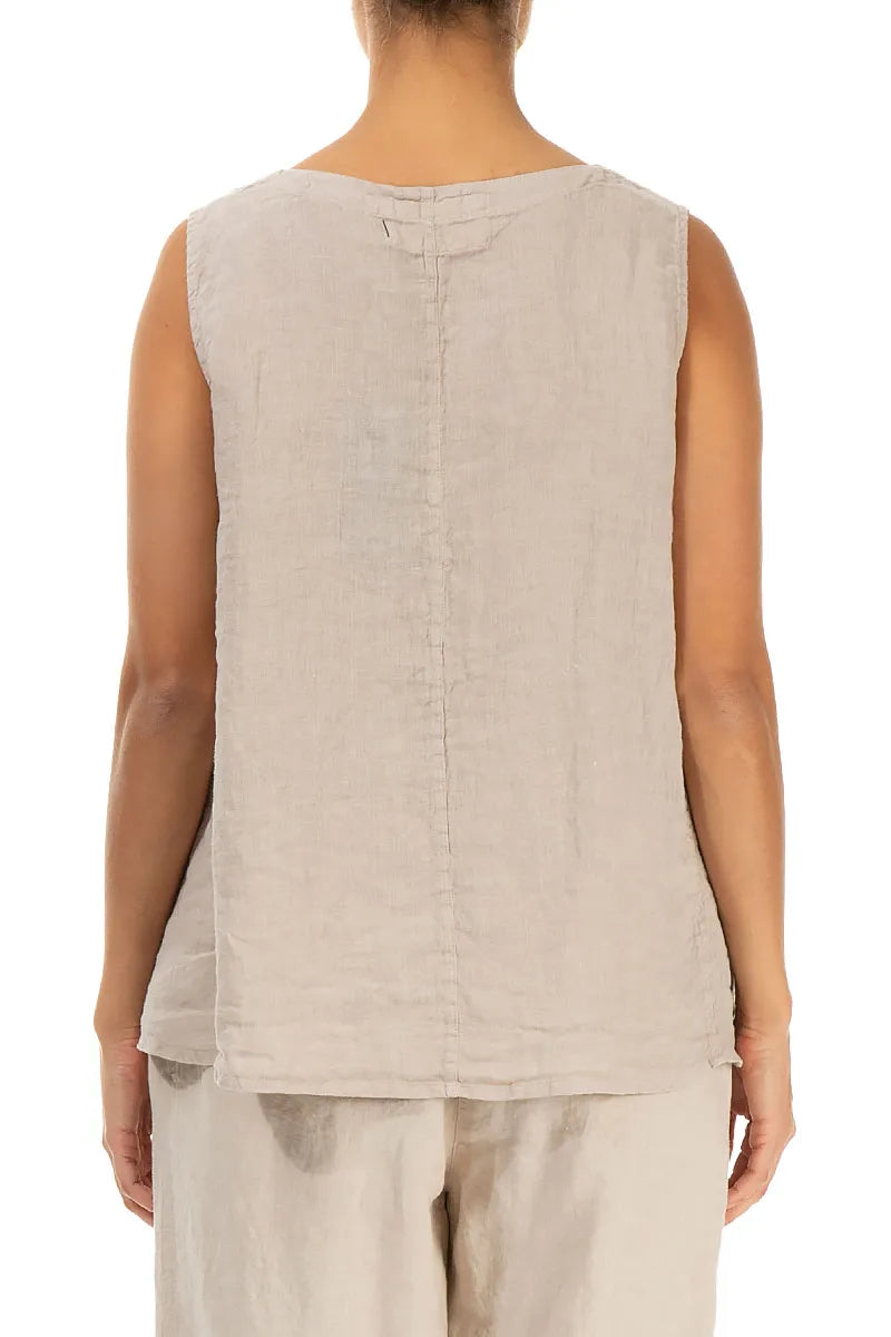 Sleeveless Flared Beige Linen Top 2
