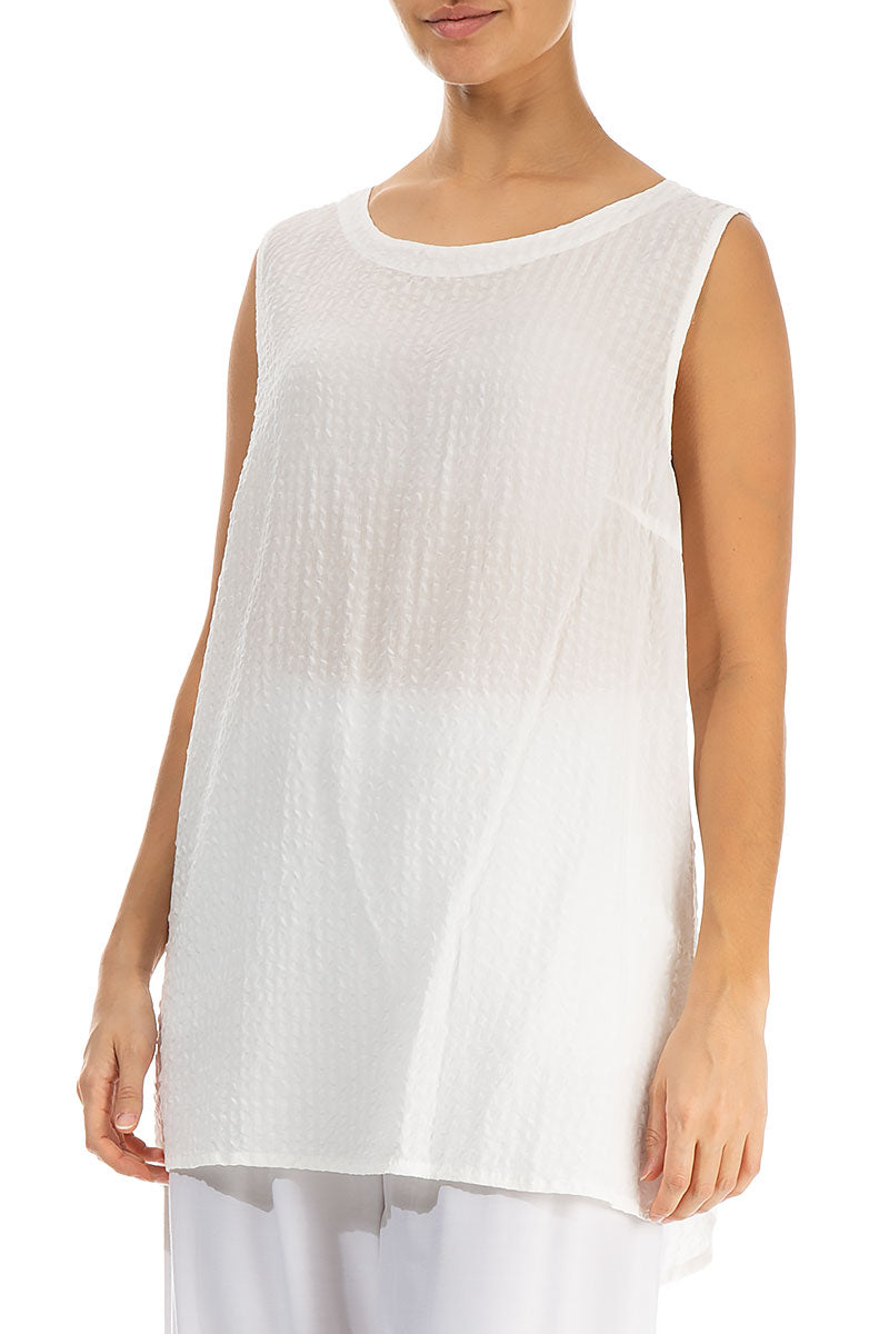 Sleeveless Off White Textured Silk Top 3