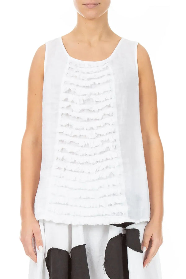 Sleeveless Ruffled White Linen Top 1