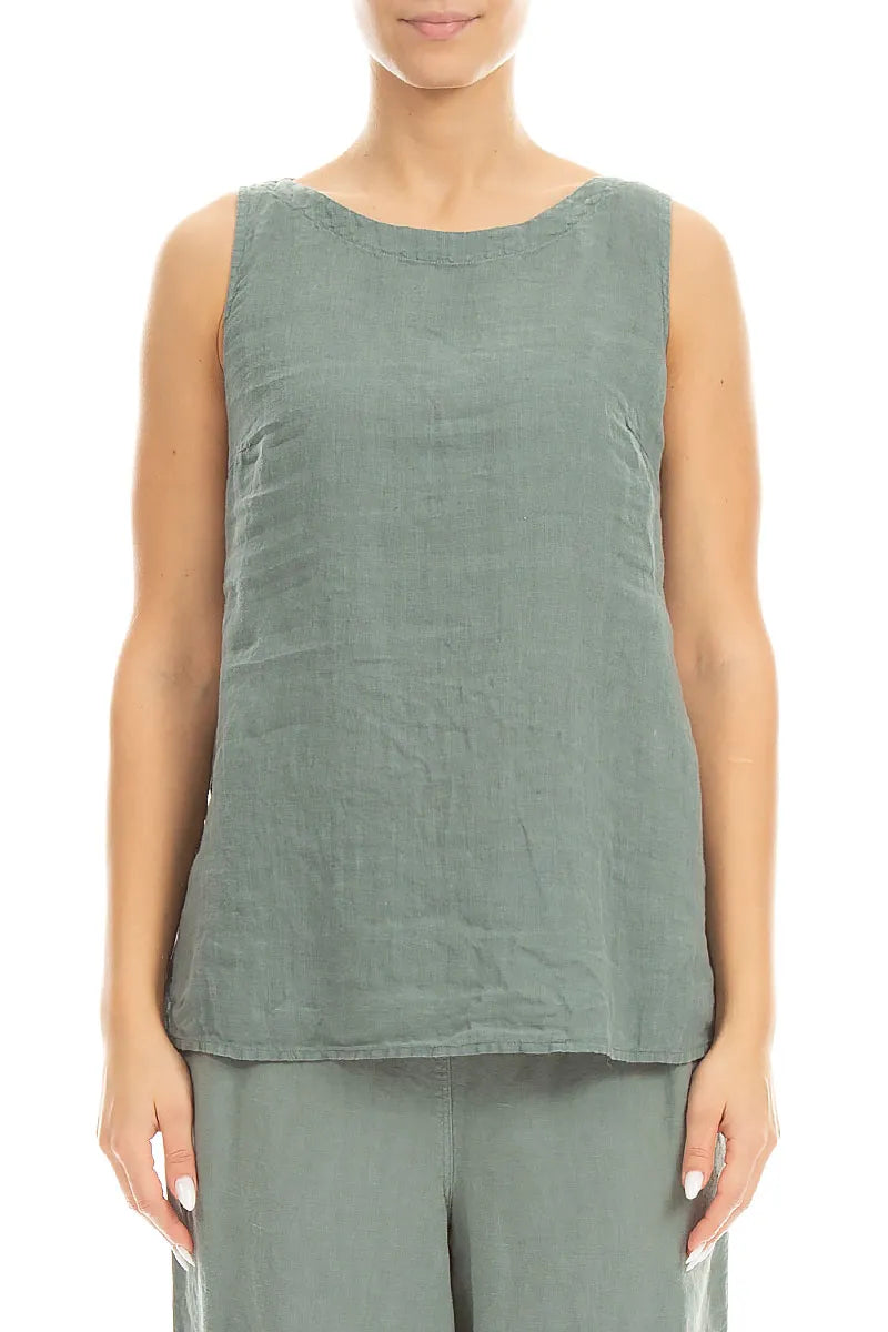 Sleeveless Sage Linen Top 1