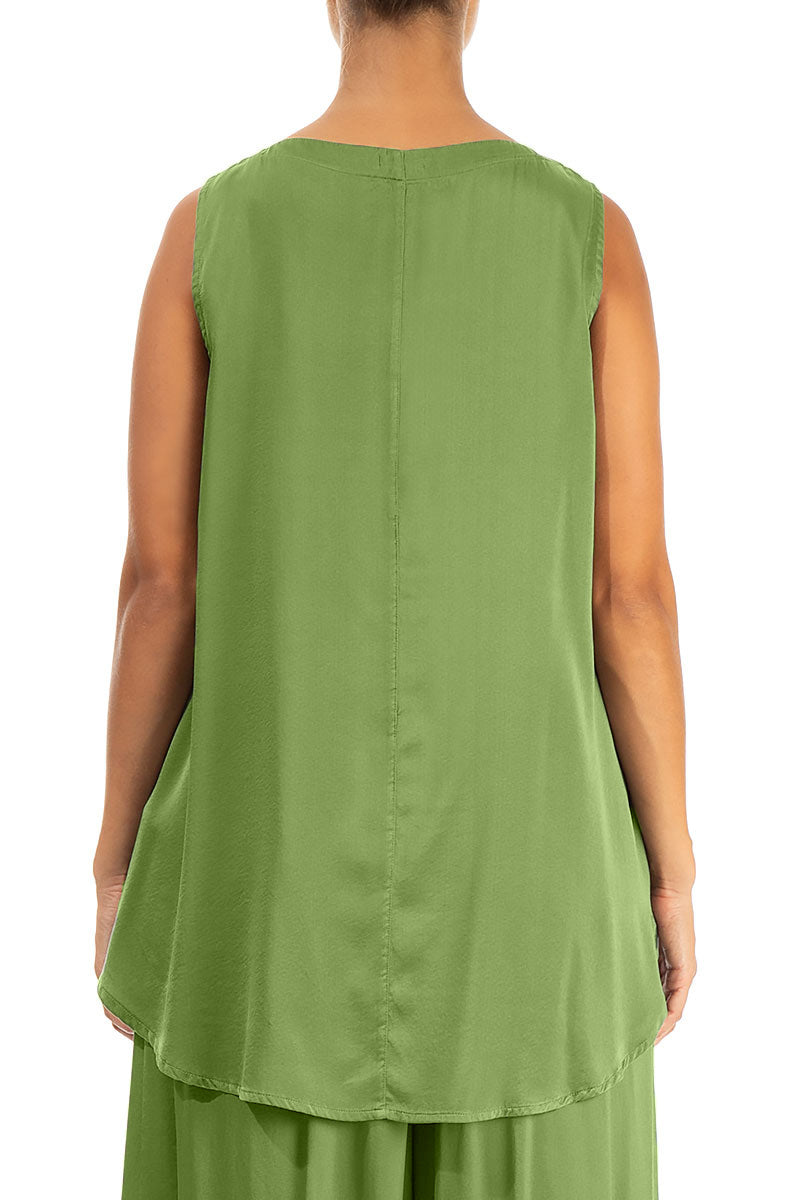 Sleeveless Shamrock Green Silk Top 2