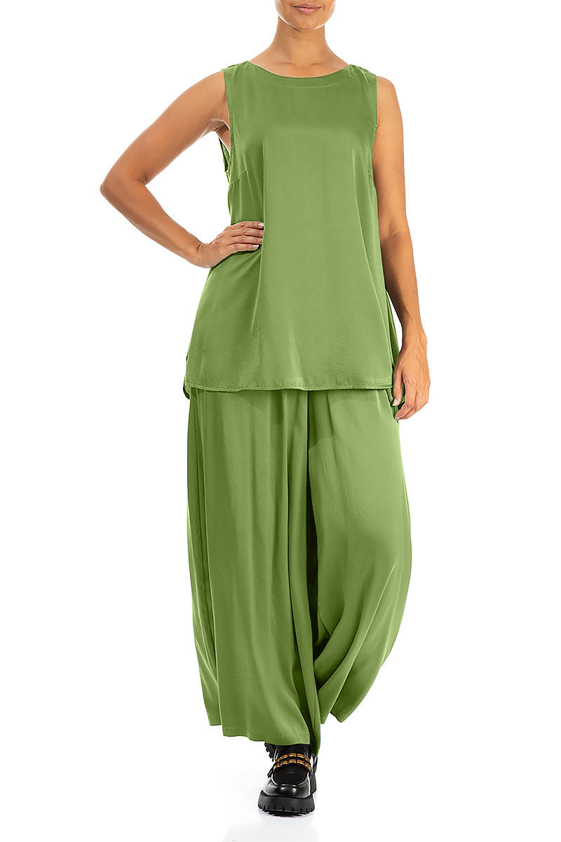 Sleeveless Shamrock Green Silk Top 4