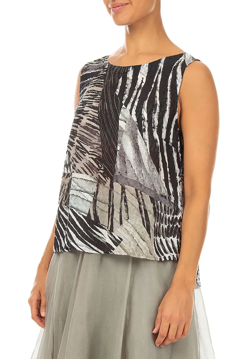 Sleeveless Wild Ink Textured Silk Top 3