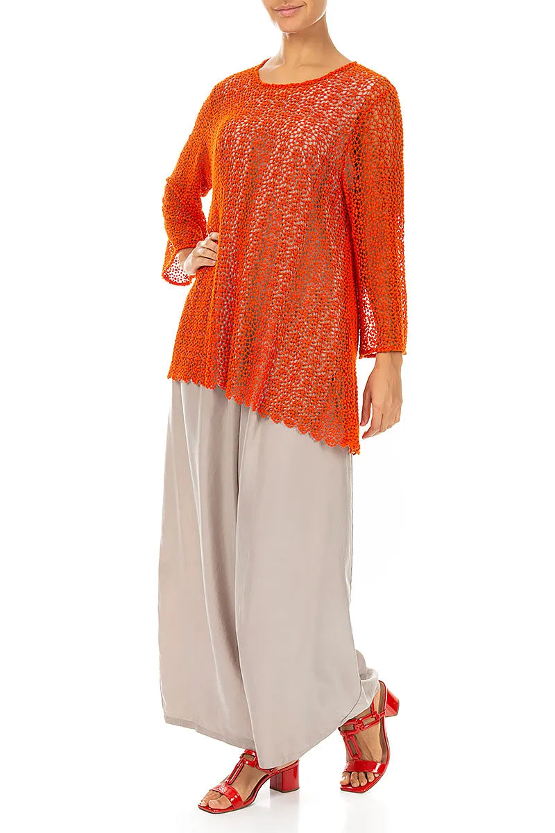 Soft Flare Flame Orange Broderie Cotton Blouse 4