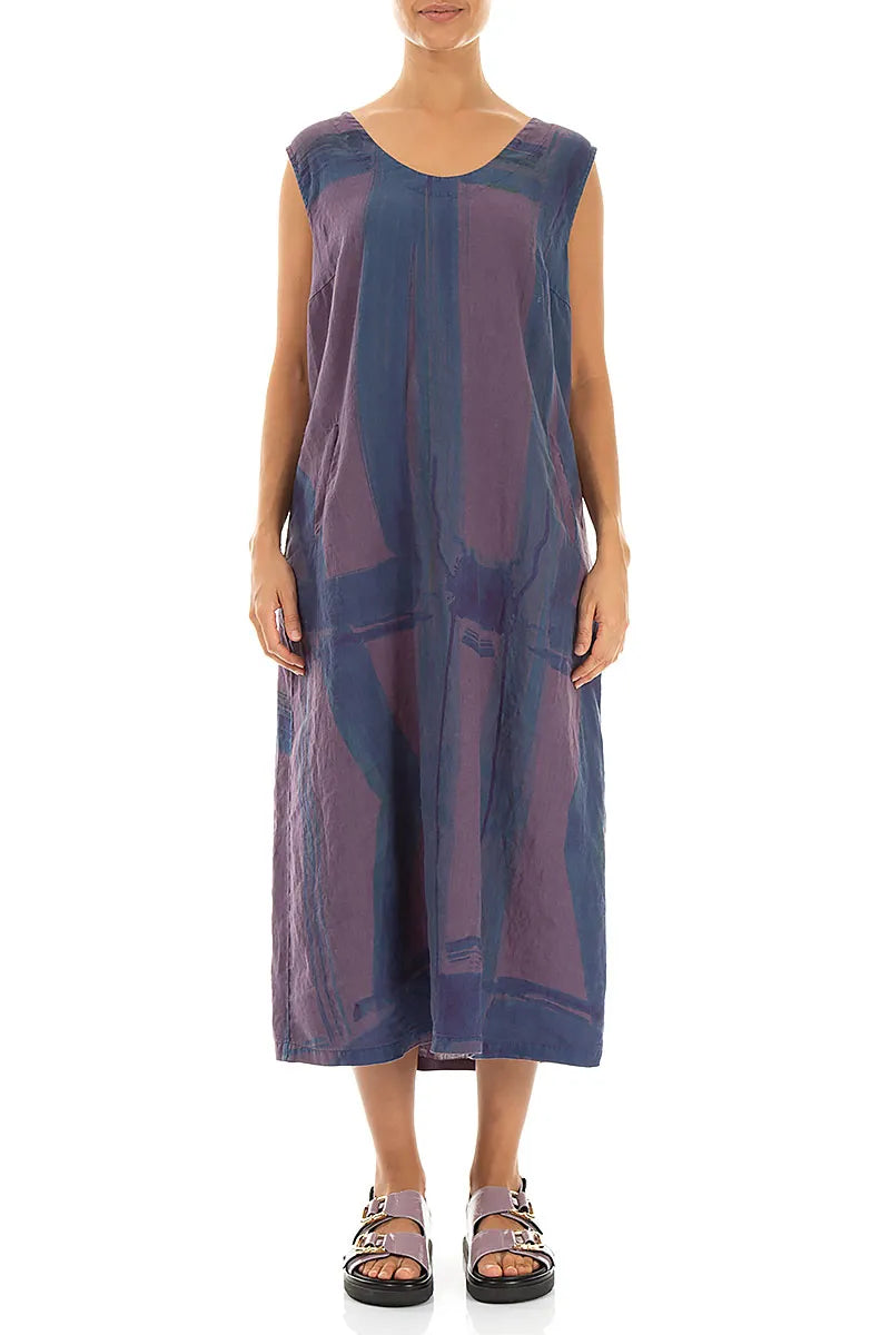 Soft V-Neck Amethyst Brushstroke Linen Dress 1