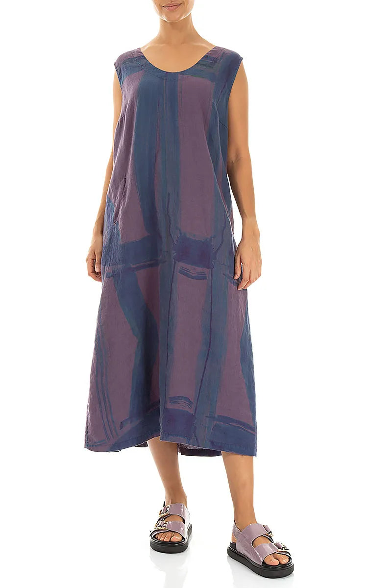 Soft V-Neck Amethyst Brushstroke Linen Dress 4