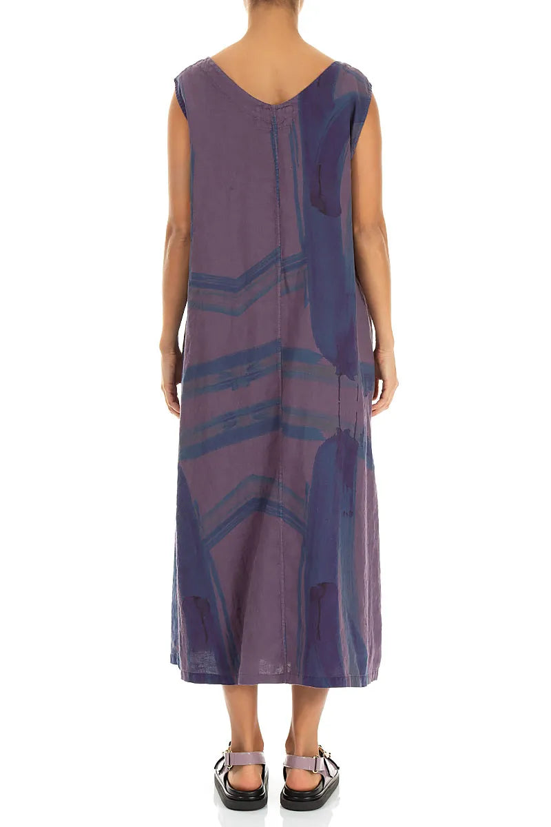 Soft V-Neck Amethyst Brushstroke Linen Dress 2