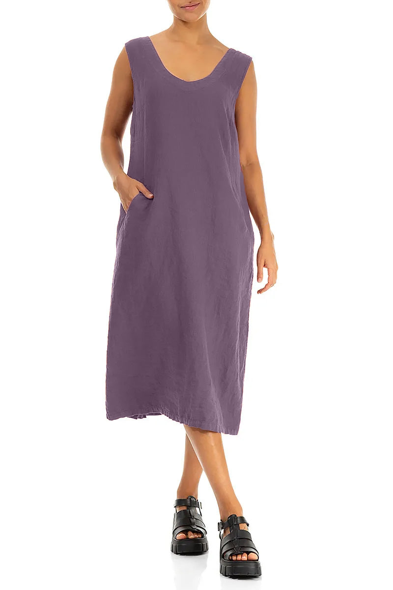 Soft V-Neck Amethyst Linen Dress 4