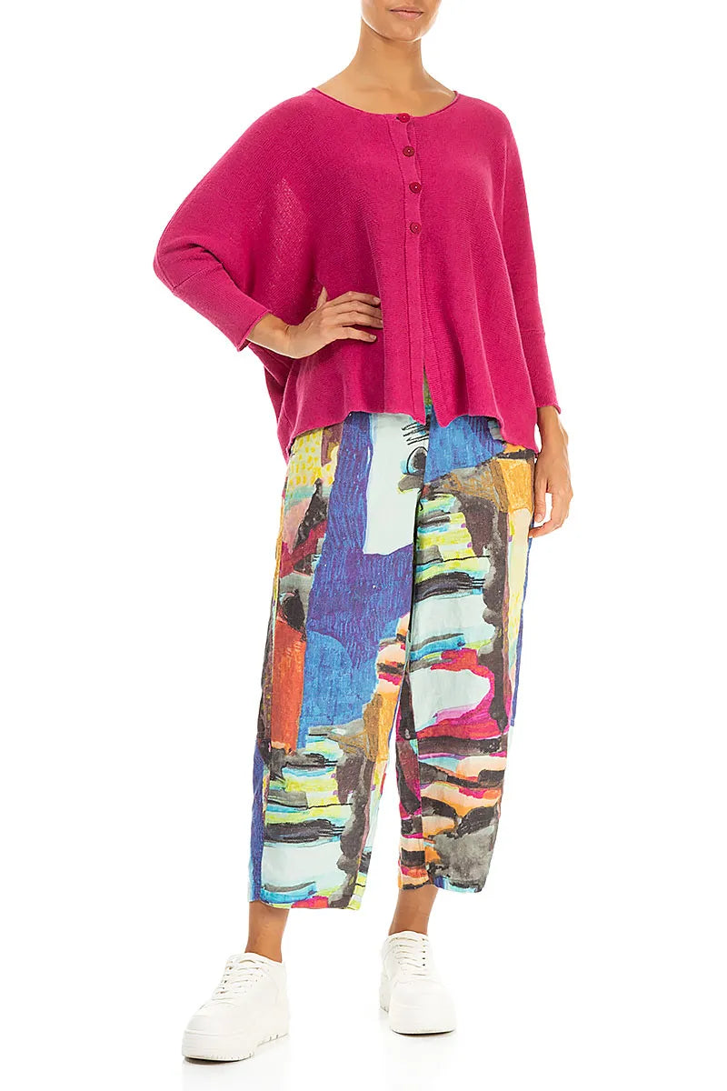 Straight Abstract Linen Trousers 4
