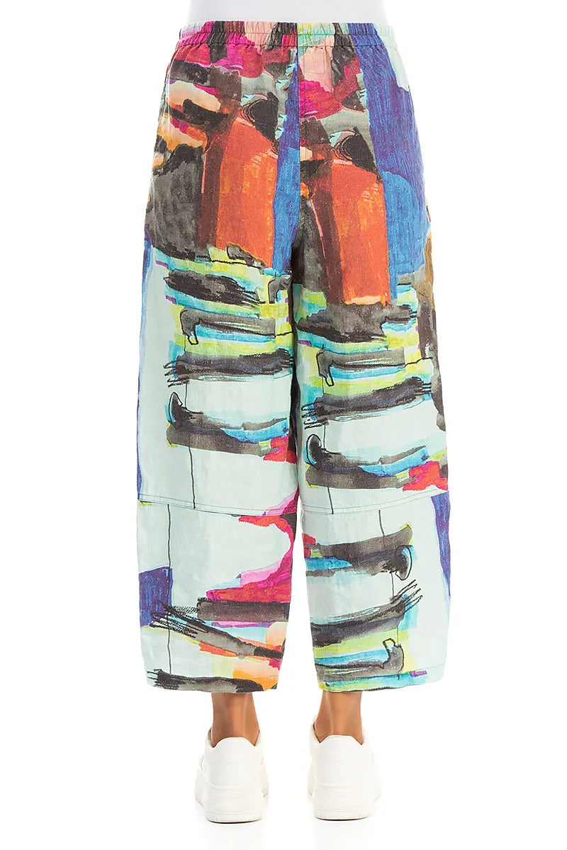 Straight Abstract Linen Trousers 2