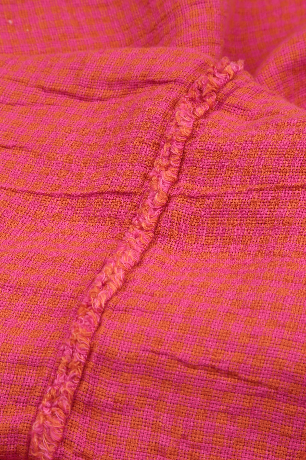 Straight Back Seam Pink Orange Check Linen Trousers 6