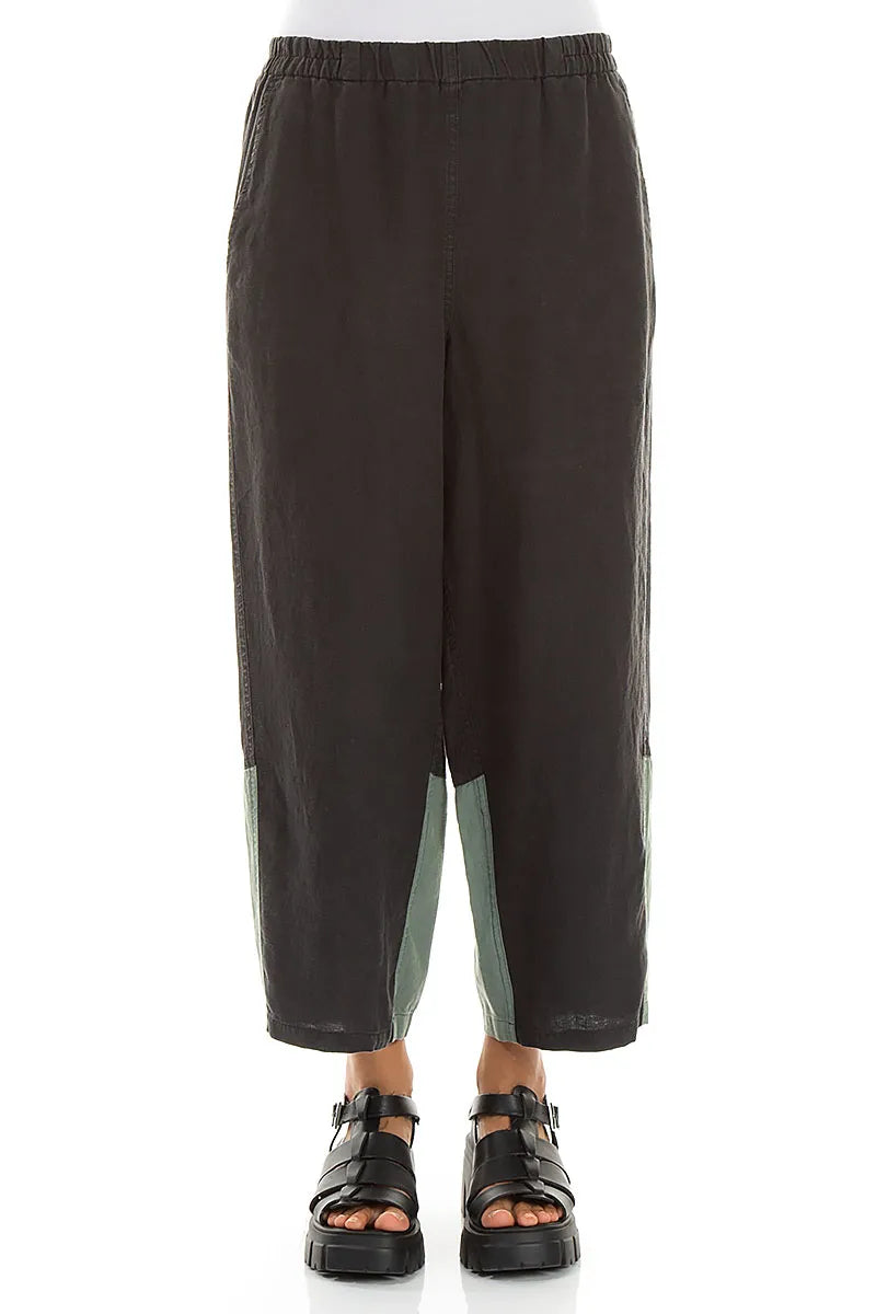 Straight Two-Tone Sage Linen Trousers 1