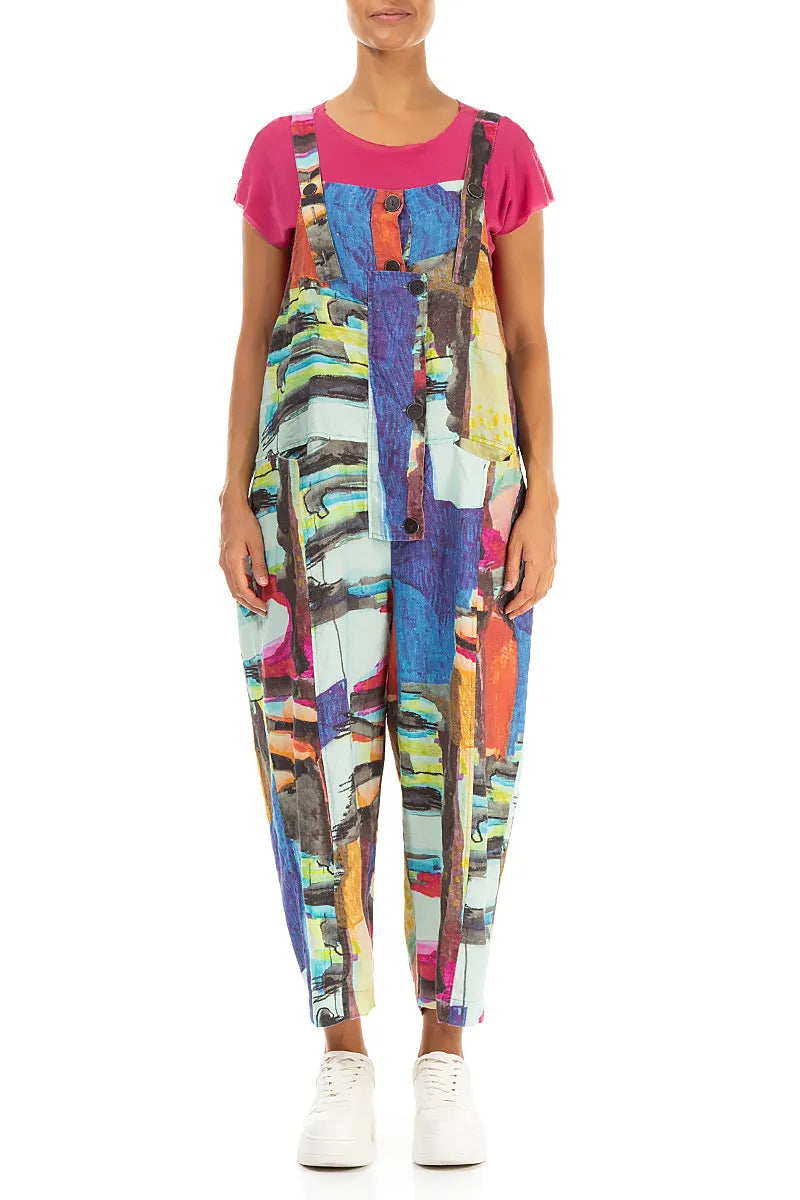 Strappy Abstract Linen Jumpsuit 2