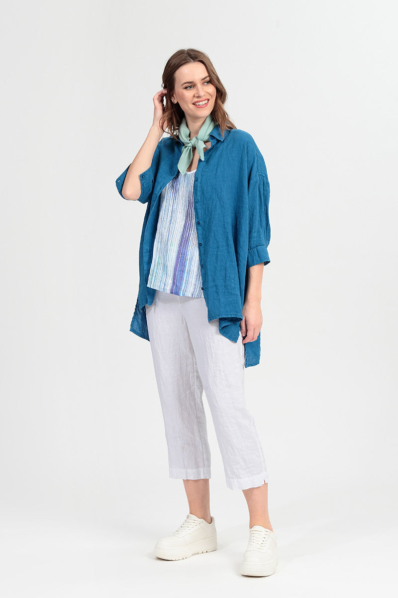 Strappy Blue Wash Stripe Linen Camisole Top 6