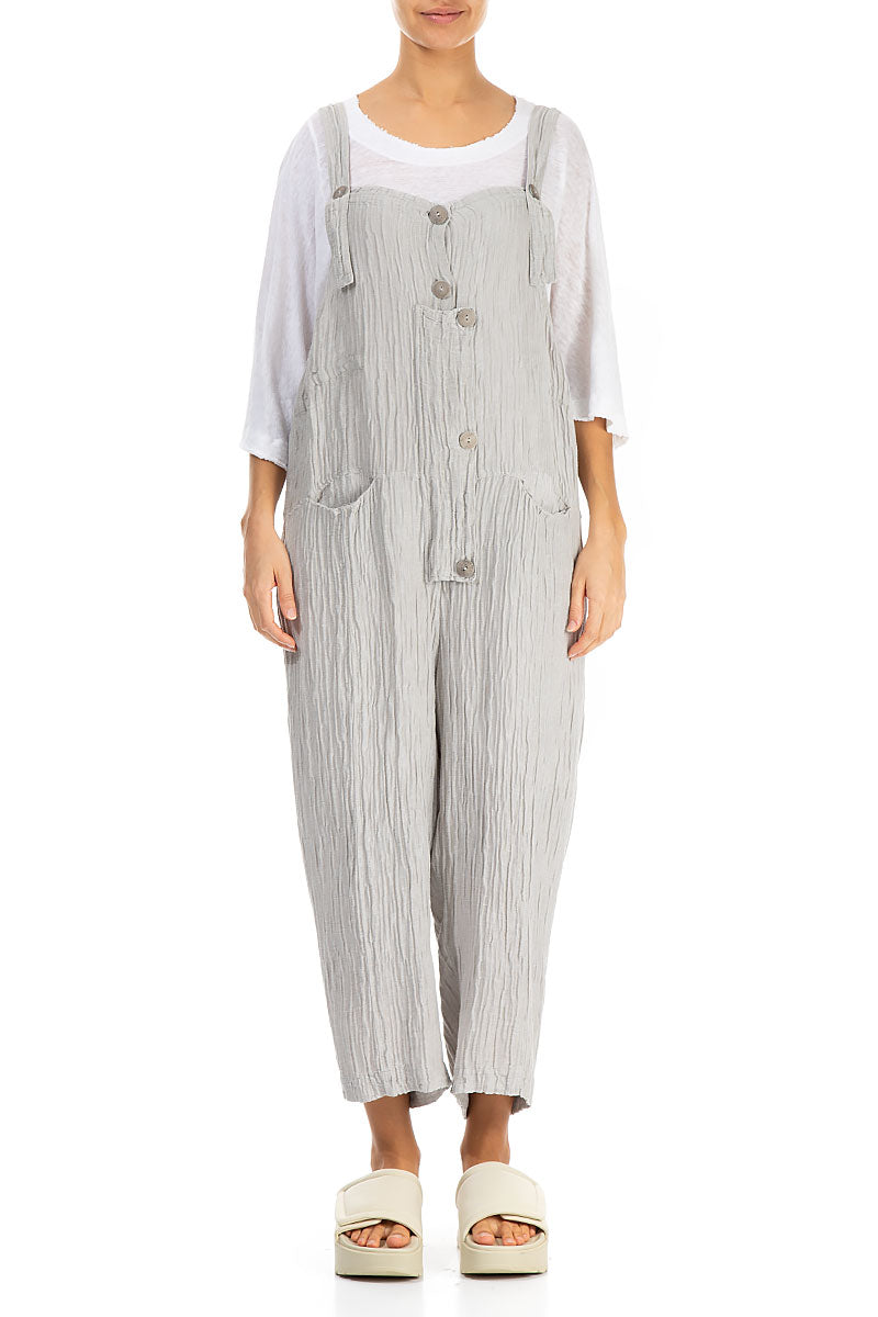 Strappy Crinkled Cream Silk Dungaree Jumpsuit 1