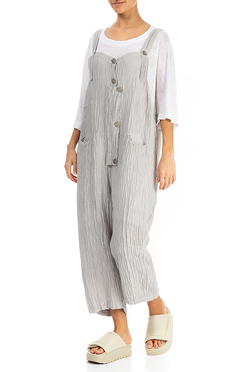 Strappy Crinkled Cream Silk Dungaree Jumpsuit 3