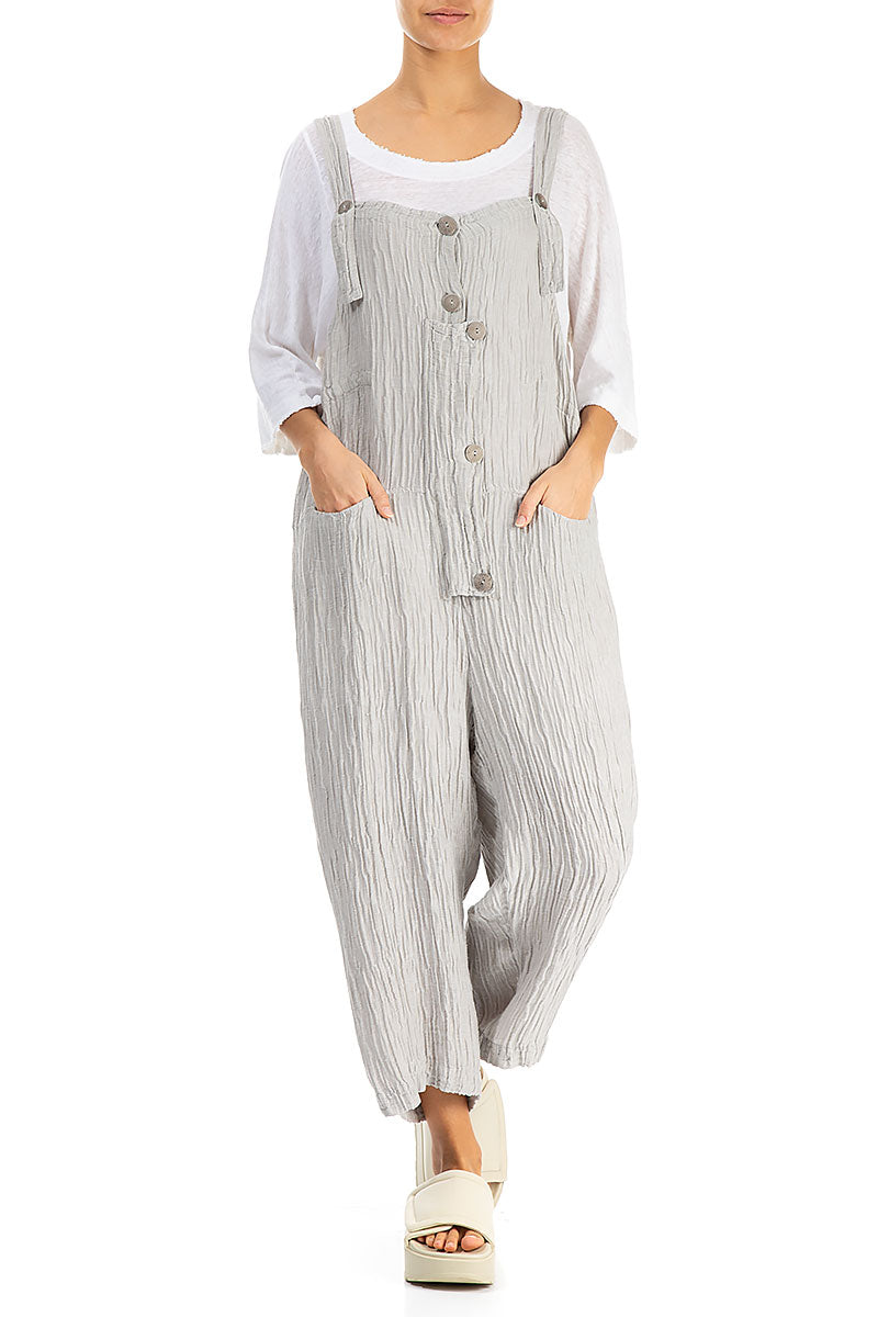 Strappy Crinkled Cream Silk Dungaree Jumpsuit 4
