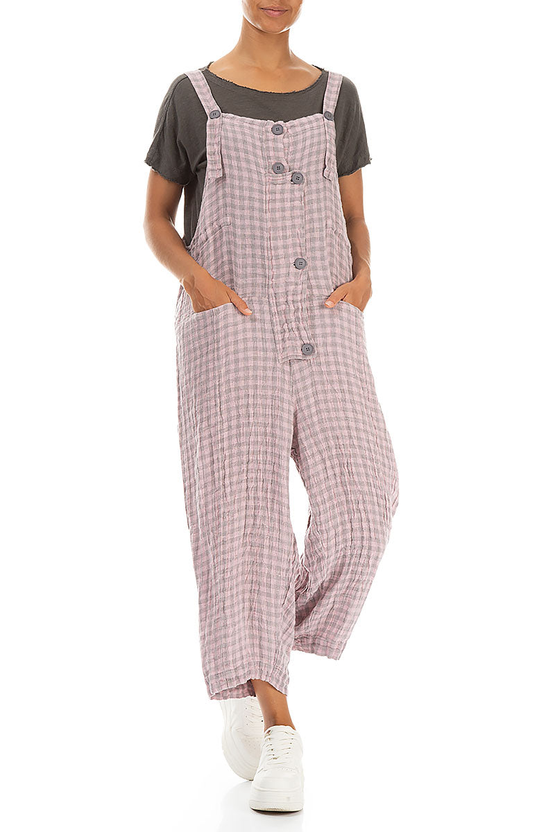 Strappy Pink Check Linen Jumpsuit 4