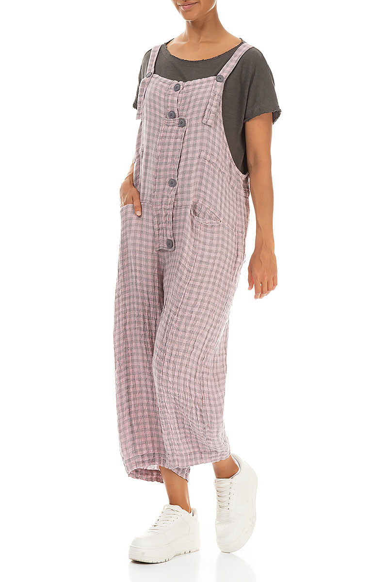 Strappy Pink Check Linen Jumpsuit 3