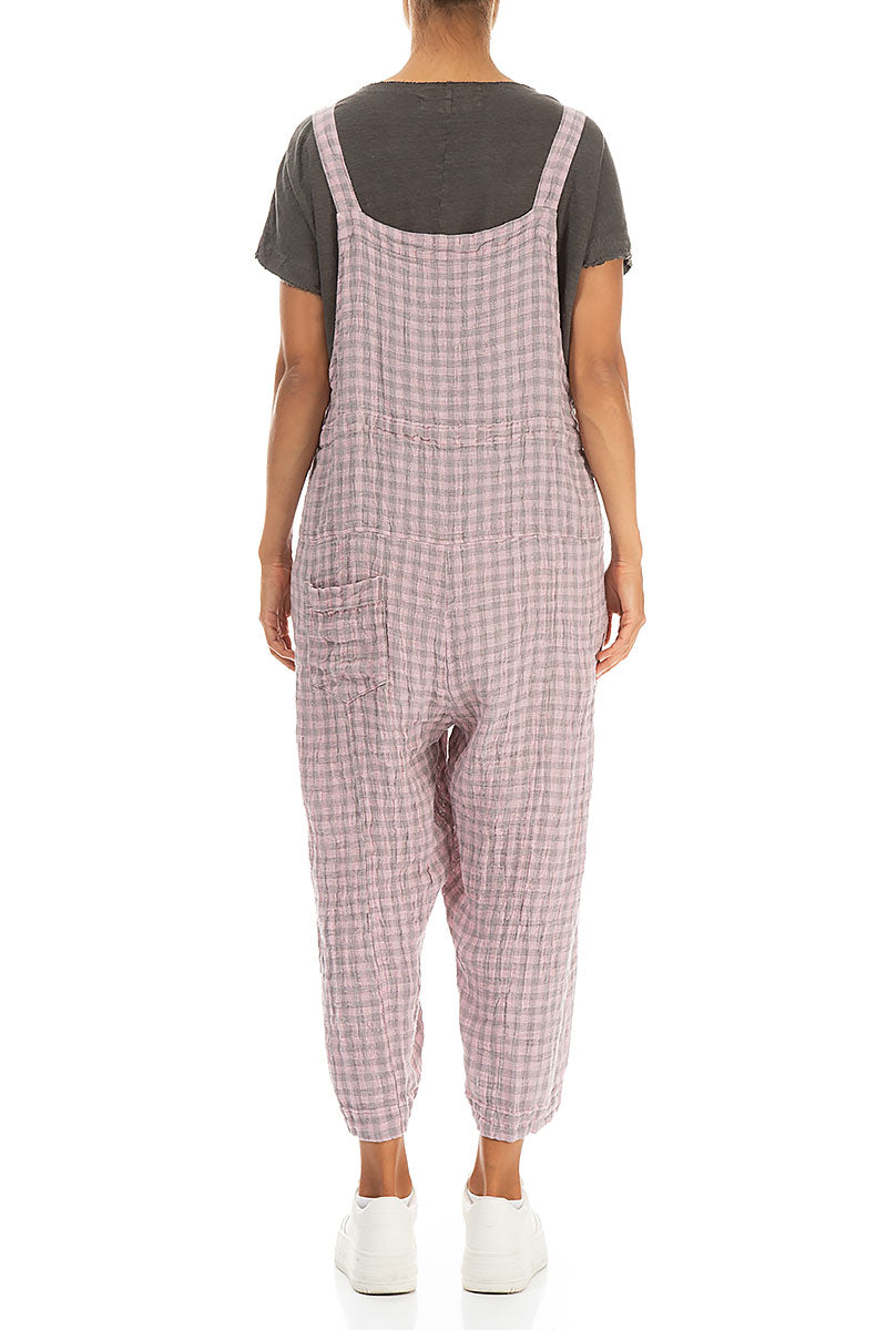 Strappy Pink Check Linen Jumpsuit 2