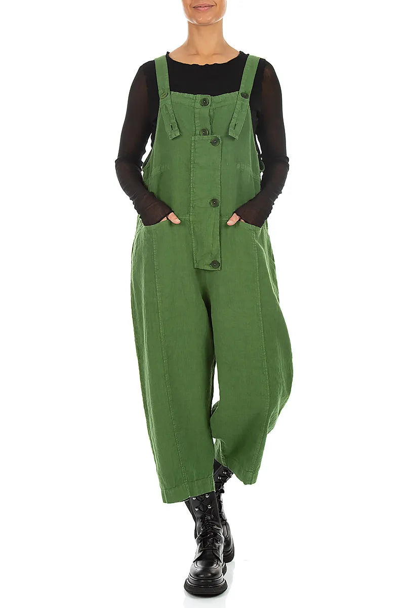 Strappy Shamrock Green Linen Jumpsuit 4