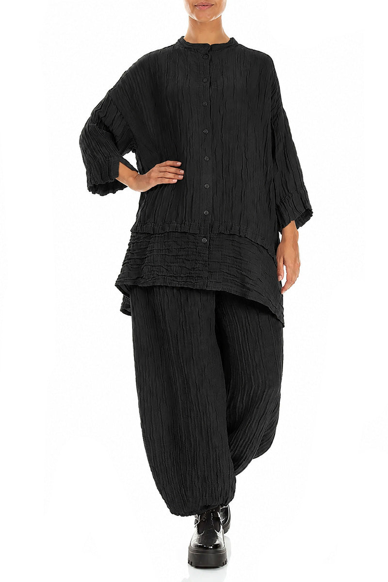 Taper Black Crinkled Trousers 4