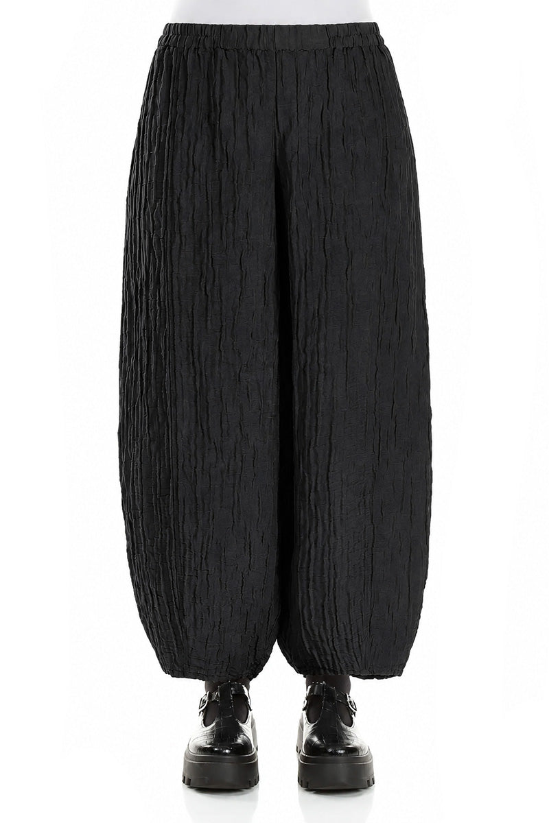 Taper Black Crinkled Trousers 1