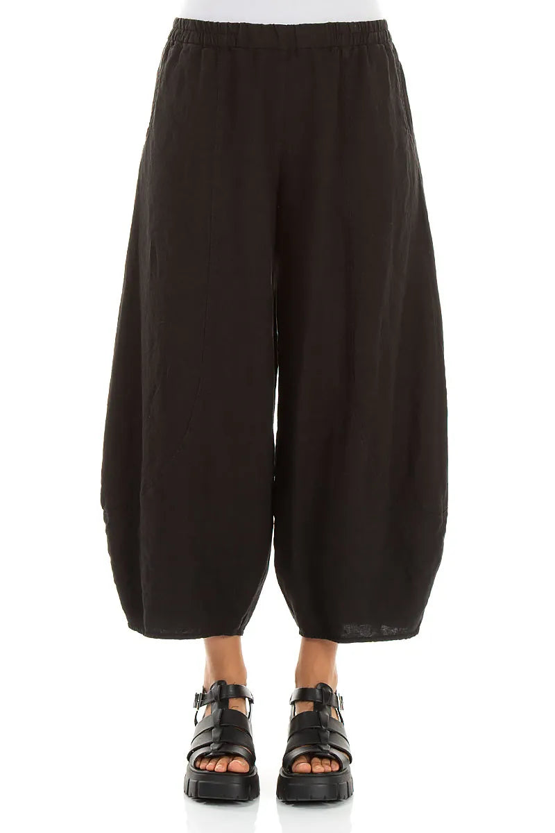 Taper Cropped Wide Black Linen Trousers 1