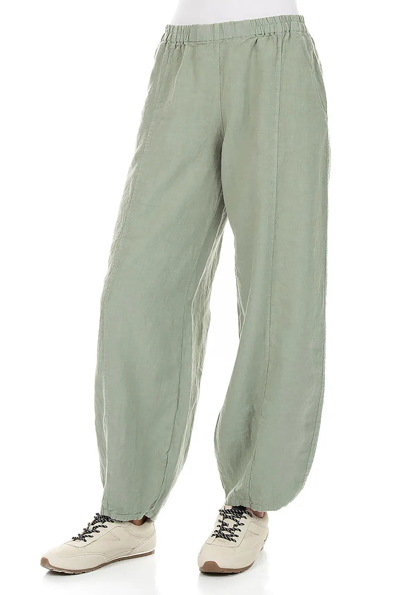 Taper Long Sage Linen Trousers 3